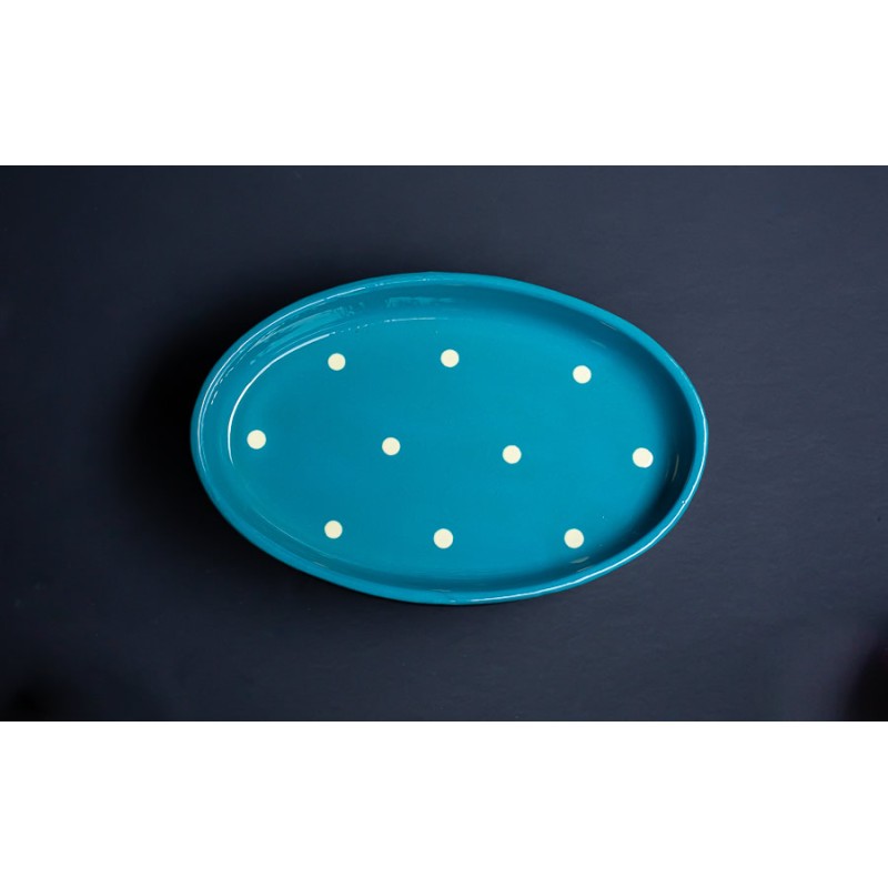 Plat Ovale - Turquoise - Gros Points