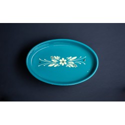 Plat Ovale - Turquoise - Fleurs